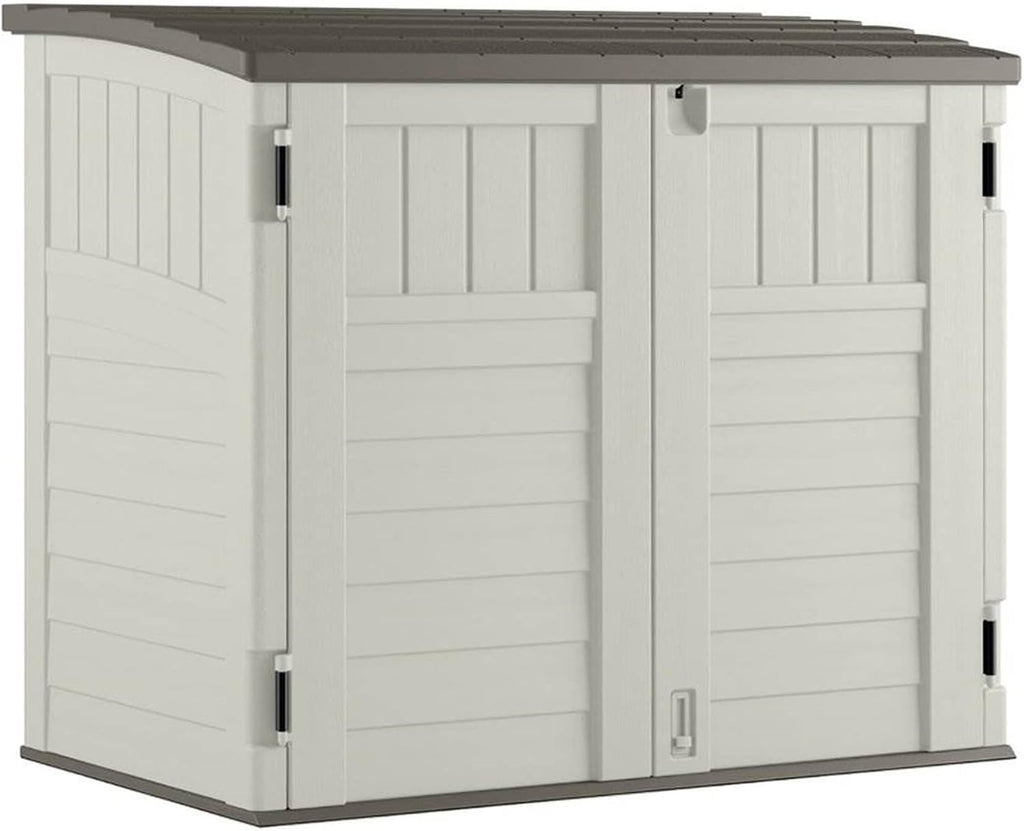 Suncast 2 Pack 34 Cu Ft Capacity Horizontal Outdoor Storage Shed for Garbage Cans, Garden Accessories, Backyard, and Patio Use, Vanilla