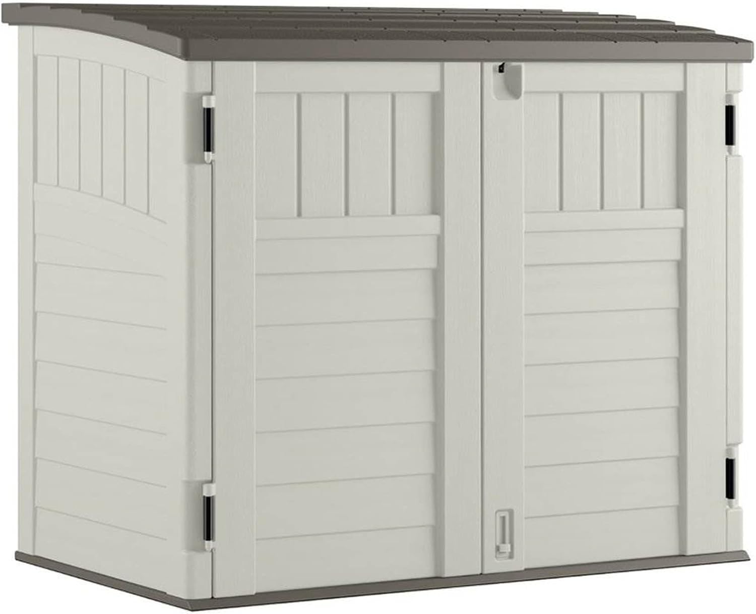 Suncast 2 Pack 34 Cu Ft Capacity Horizontal Outdoor Storage Shed for Garbage Cans, Garden Accessories, Backyard, and Patio Use, Vanilla