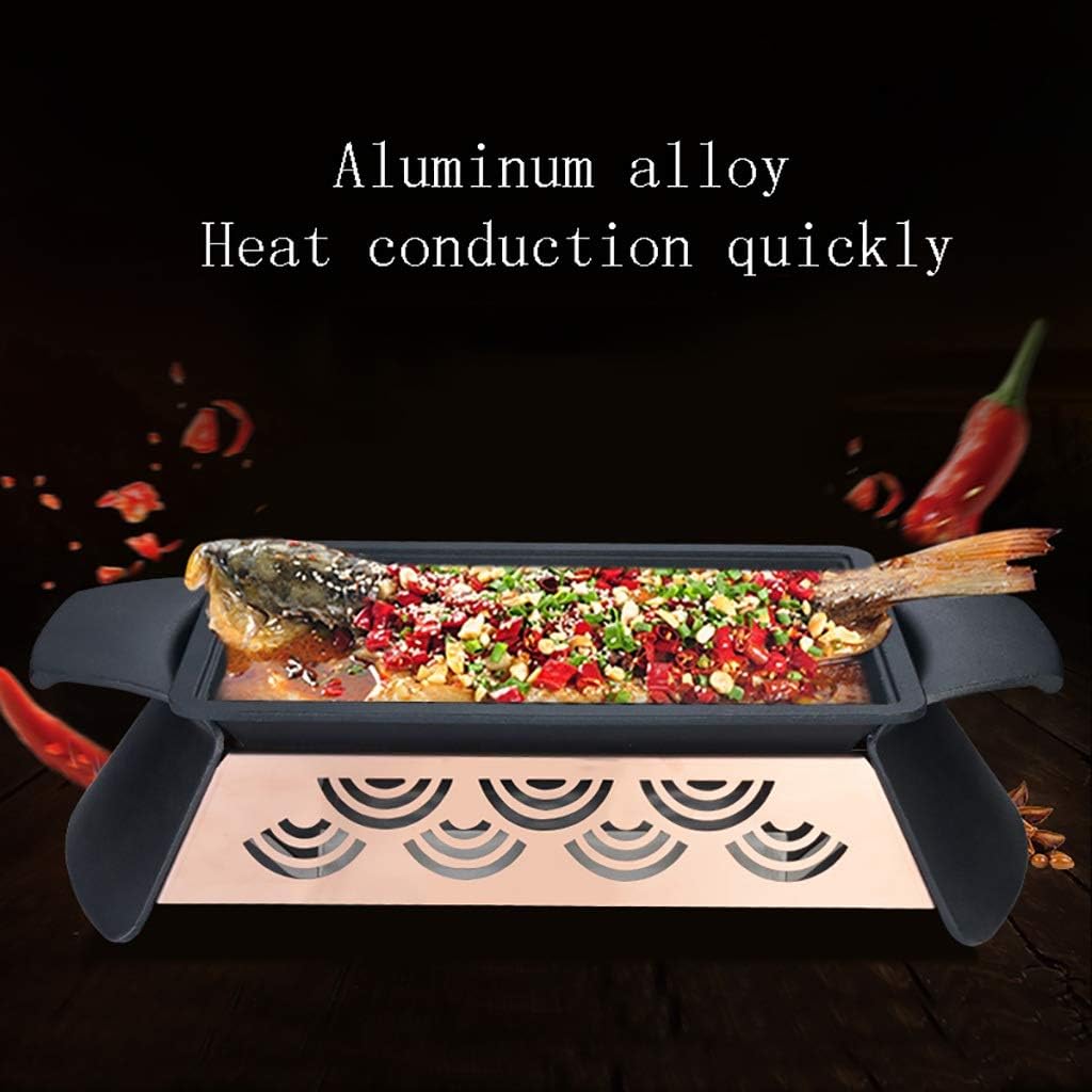 BBQ Barbeque 35cm Barbecue Grill,Korean Smokeless Alcohol Charcoal Barbecue Grill,Non-Stick Coating of Maifan Stone,Seafood Plate (Size : 40cm*12cm)