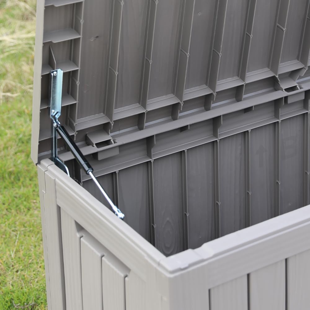 BTEXPERT 80 Gallon Deck Box Outdoor Storage Container with Metal Support Rods for Patio Furniture Garden Tools Cushions Waterproof Lockable UV Resistant Set of 2