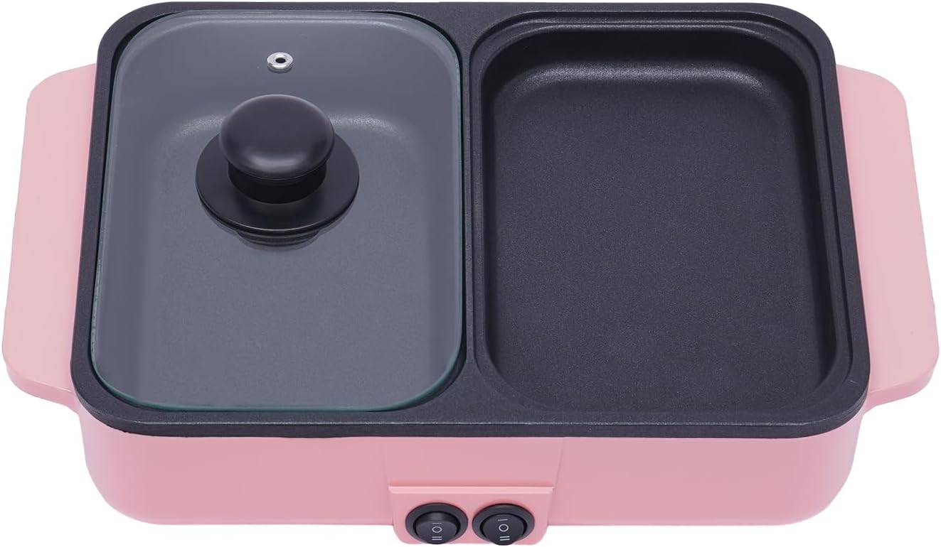 2 in 1 Portable Electric Indoor Nonstick Grill for Steaks, Shabu Shabu, Noodles, Simmer and Fry, Korean BBQ Grill Mini Shabu Shabu Hot Pot BBQ Grill Kitchen Smokeless Shabu Cooking Pan