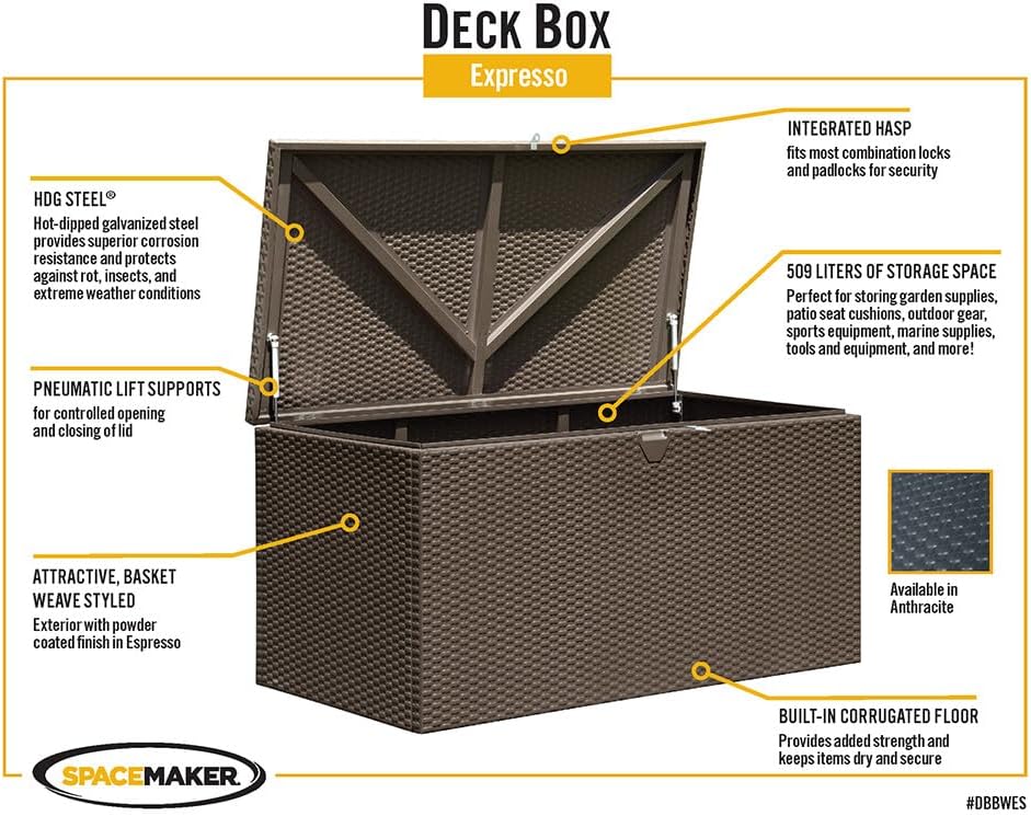 Arrow 4' x 2' x 2' Spacemaker Espresso 134 Gallon Hot-Dipped Galvanized Steel Storage Deck Box