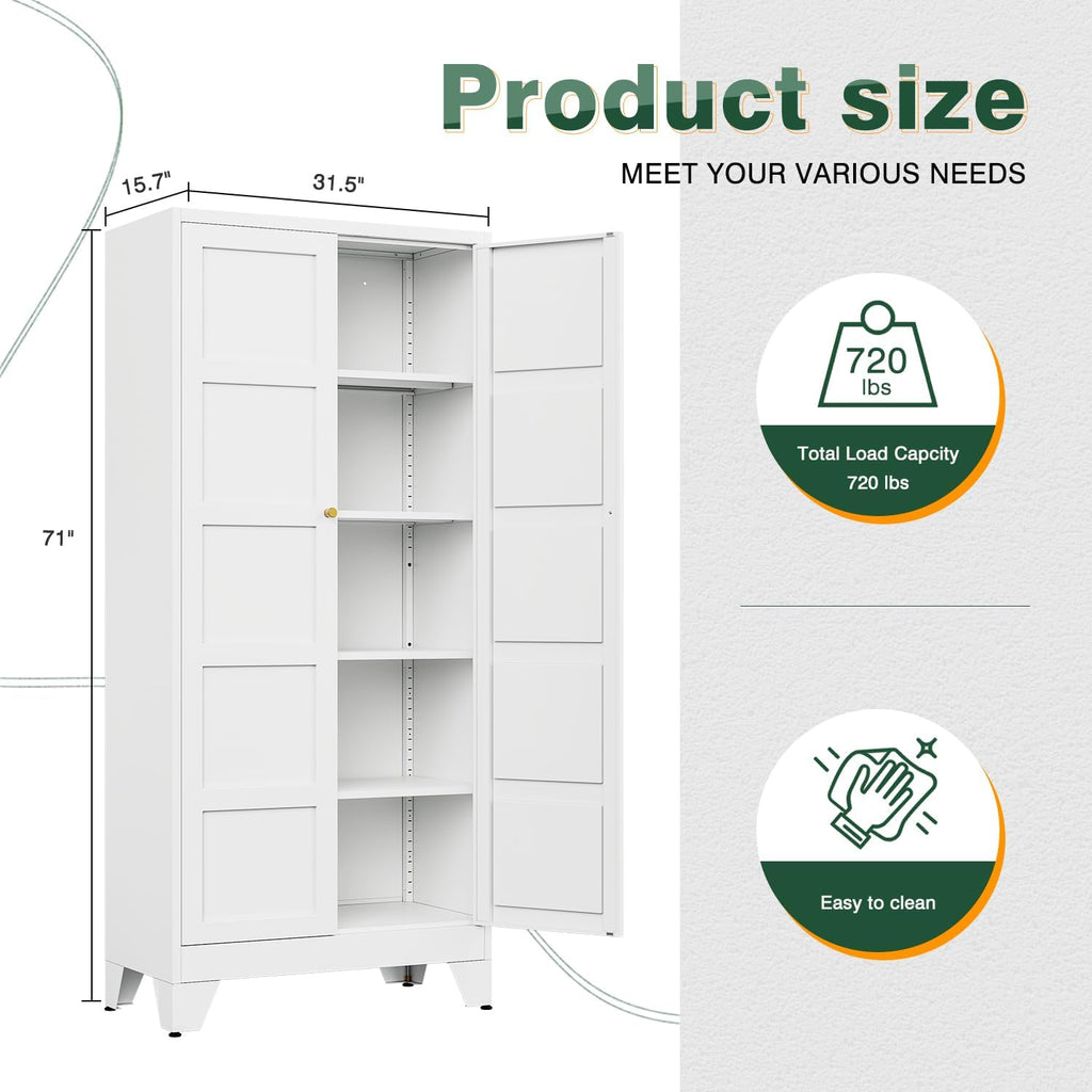 Letaya 71' H Metal Storage Cabinet with 2 Doors and 4 Shelves,Tall Kitchen Pantry Cabinets,Utility Pantry Organizers for Cupboard/Dining/Bathroom/Home Office/Garage (White, 71' H x 16' D x 32' W)