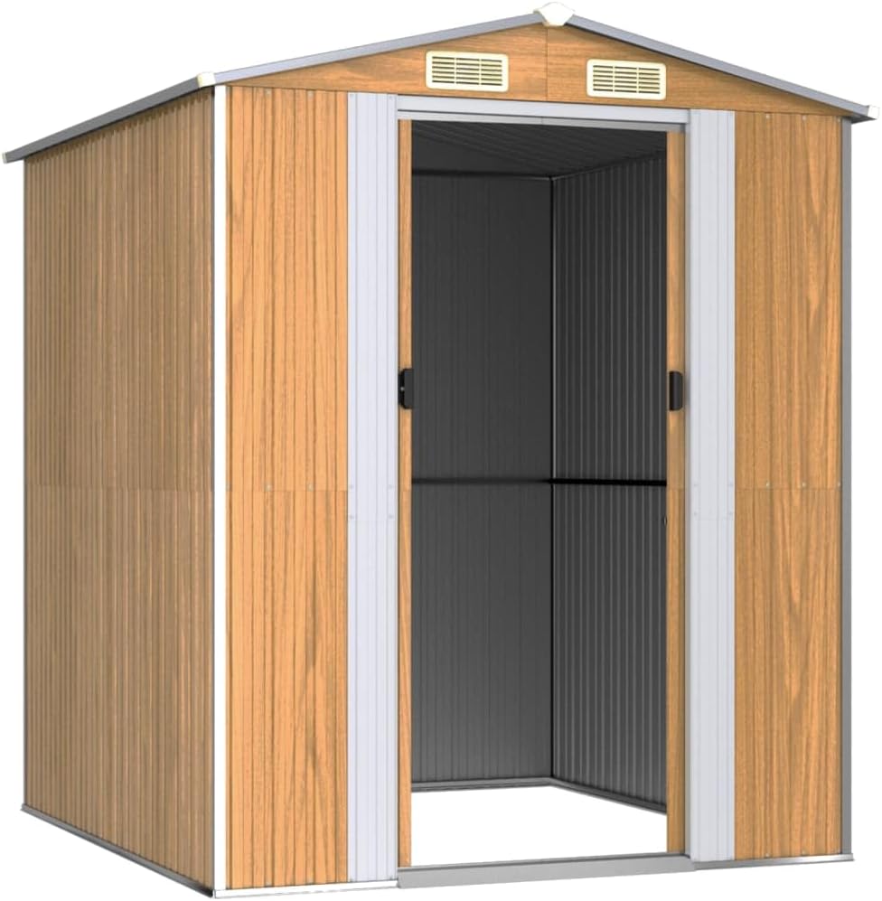 vidaXL Garden Shed - Light Brown Galvanized Steel Storage Solution / 75.6'x75.2'x87.8' / Ideal for Outdoor Tools, Garden Equipment & Pool Essentials