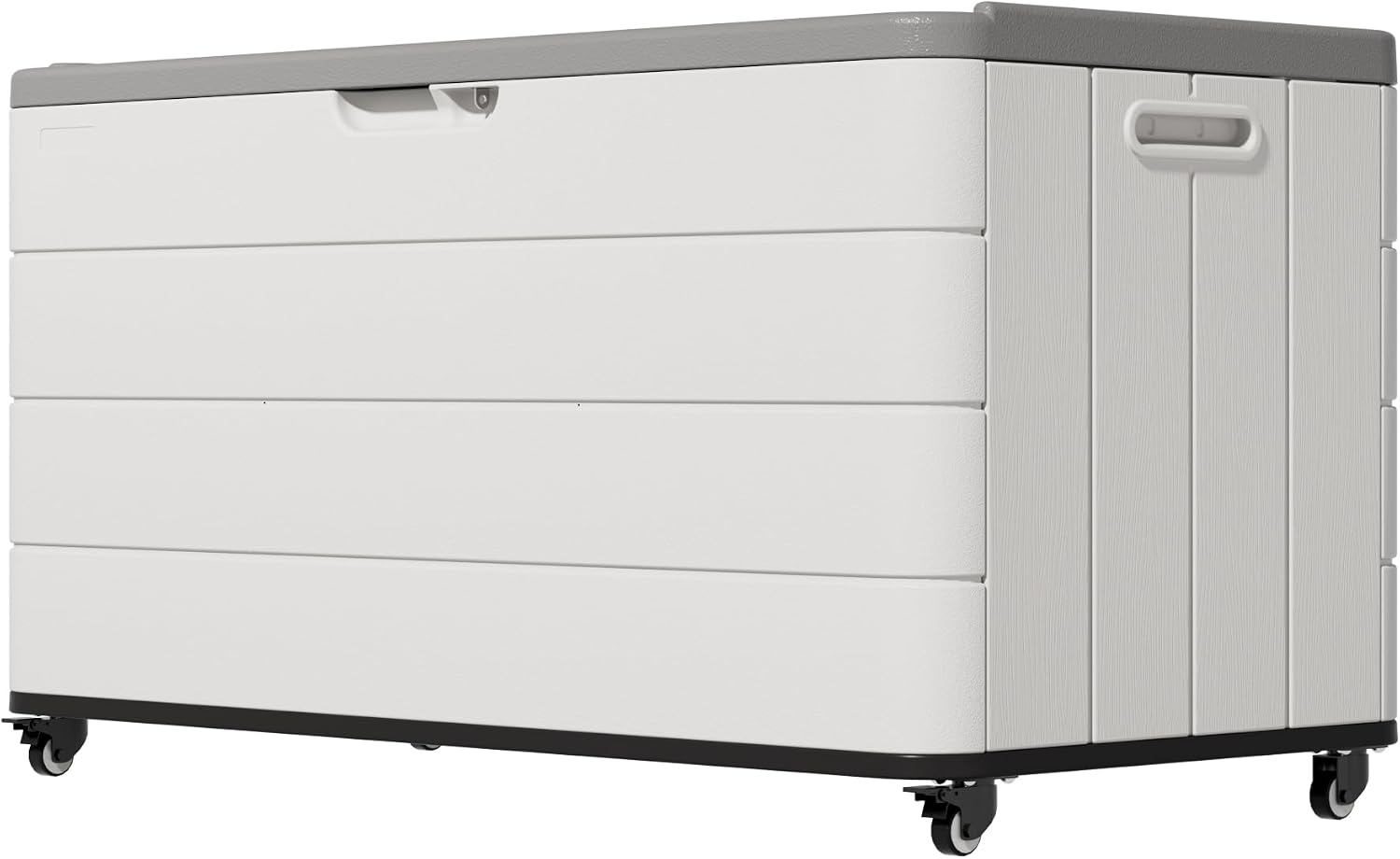 Mrosaa 110 Gallon Deck Box Waterproof with Wheels - Mobile Double-Wall Resin Outdoor Storage Box for Patio, Pool, & Garden - Lockable Deck Storage for Cushions, Pool Floats, Boat Slip (Off-White)