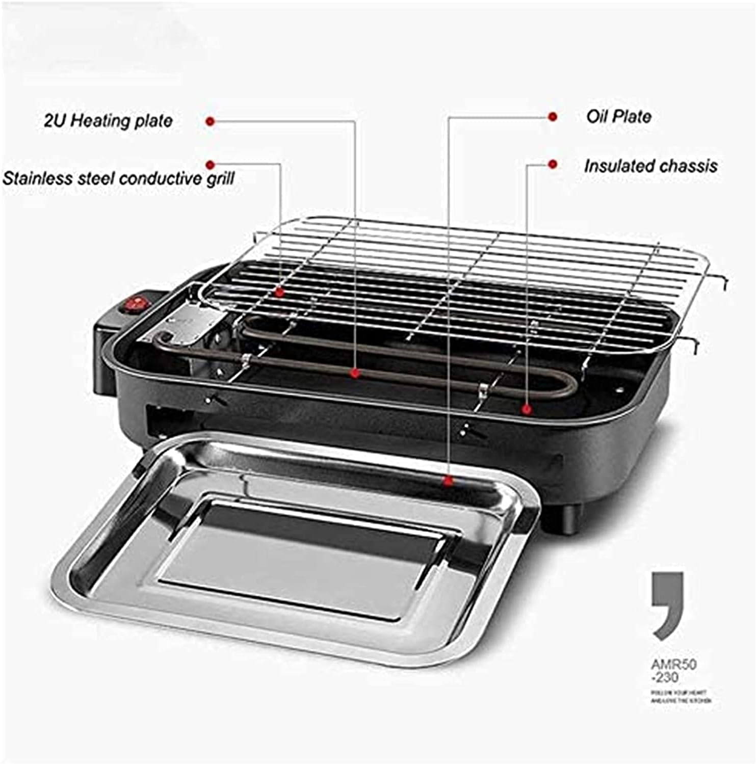 Korean BBQ Grill Portable Electric Grill, Indoor Electric BBQ Grill Barbecue Indoor Hot Pot, Multi-Function Desktop Grill, Suitable for Family Dinner and Entertainment Gathering Indoor BBQ,Household N