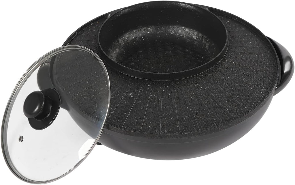2 in 1 Electric Hot Pot & BBQ Grill - Smokeless Non-Stick Shabu Shabu Pot with Temperature Control, Ideal for Indoor Korean Barbecue, Serves 3-5 People, Fast Heating