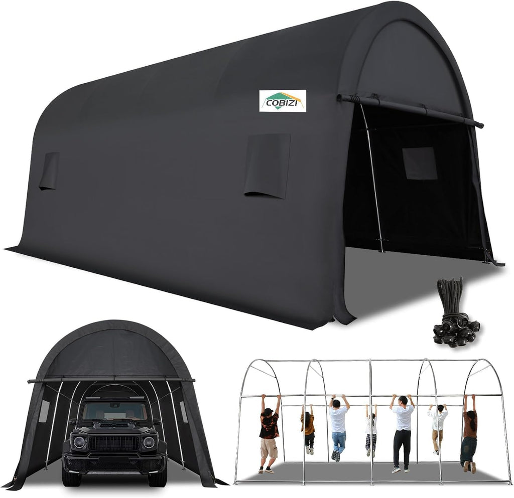 COBIZI Carport 12x20 FT Heavy Duty Portable Garage Storage Shelter Shed with All-Steel Metal Frame & Vents, Round Style Outdoor Storage Shed for Car, Truck, Boat, Patio Furniture Anti-Snow Waterproof