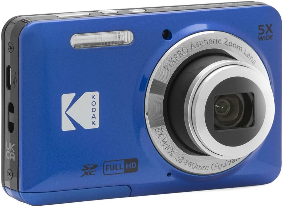 Kodak PIXPRO Friendly Zoom FZ55 Digital Camera (Blue) Bundle with Camera Case, 32GB Class 10 UHS-I U1 SDHC Memory Card and USB 2.0 Card Reader (4 Items)