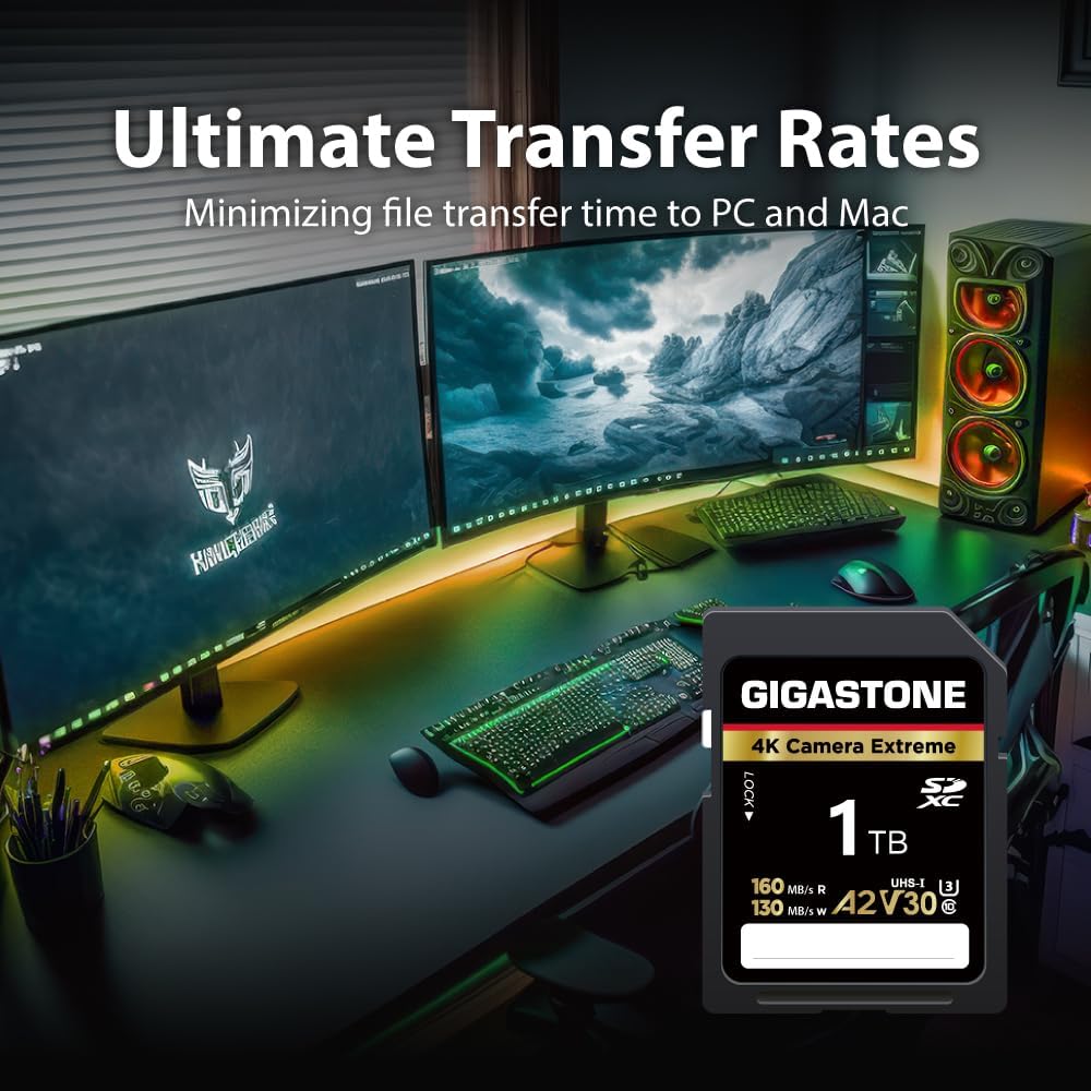 【5-Years Data Recovery】 GIGASTONE 1TB SD Card, 4K Camera Extreme, A2 V30 U3 C10 SDXC Memory Card High Speed, Compatible with Canon Kodak Olympus Digital Camera