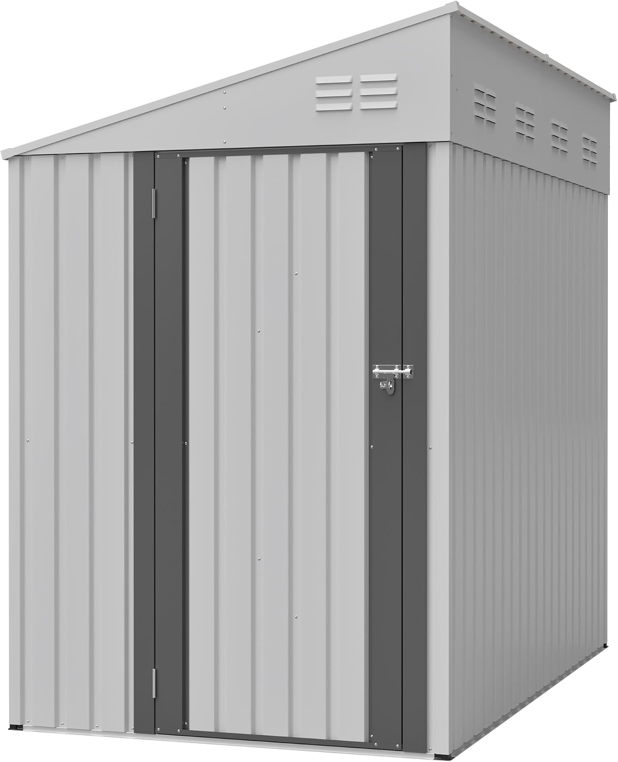 YOPTO 4x7 FT Outdoor Storage Shed,Lean to Lockable Metal Garden Shed Steel with Reinforced Beams,All Weather Waterproof Storage House W/Lockable Door&2 Air Vents,for Backyard,Patio,Lawn,Garden,White