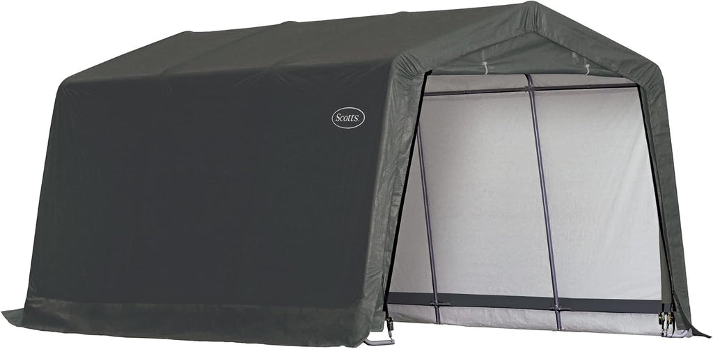 Scotts 10' x 15' x 8' All Season Outdoor Storage Shed with Waterproof Cover, Green