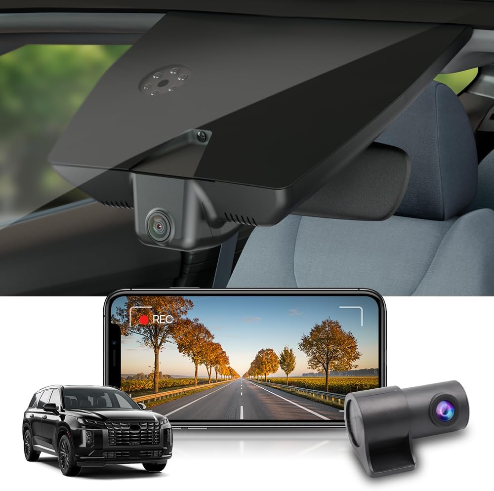 Fitcamx 2160P+Rear 1080P Dash Cam Adapts for Hyundai Palisade 2023-2025 (Part No#S8711) with Auto Dimming, OEM Look, Dual HD Video, WiFi & APP, Loop Recording, G-Sensor, Easy to Use, 128GB Card