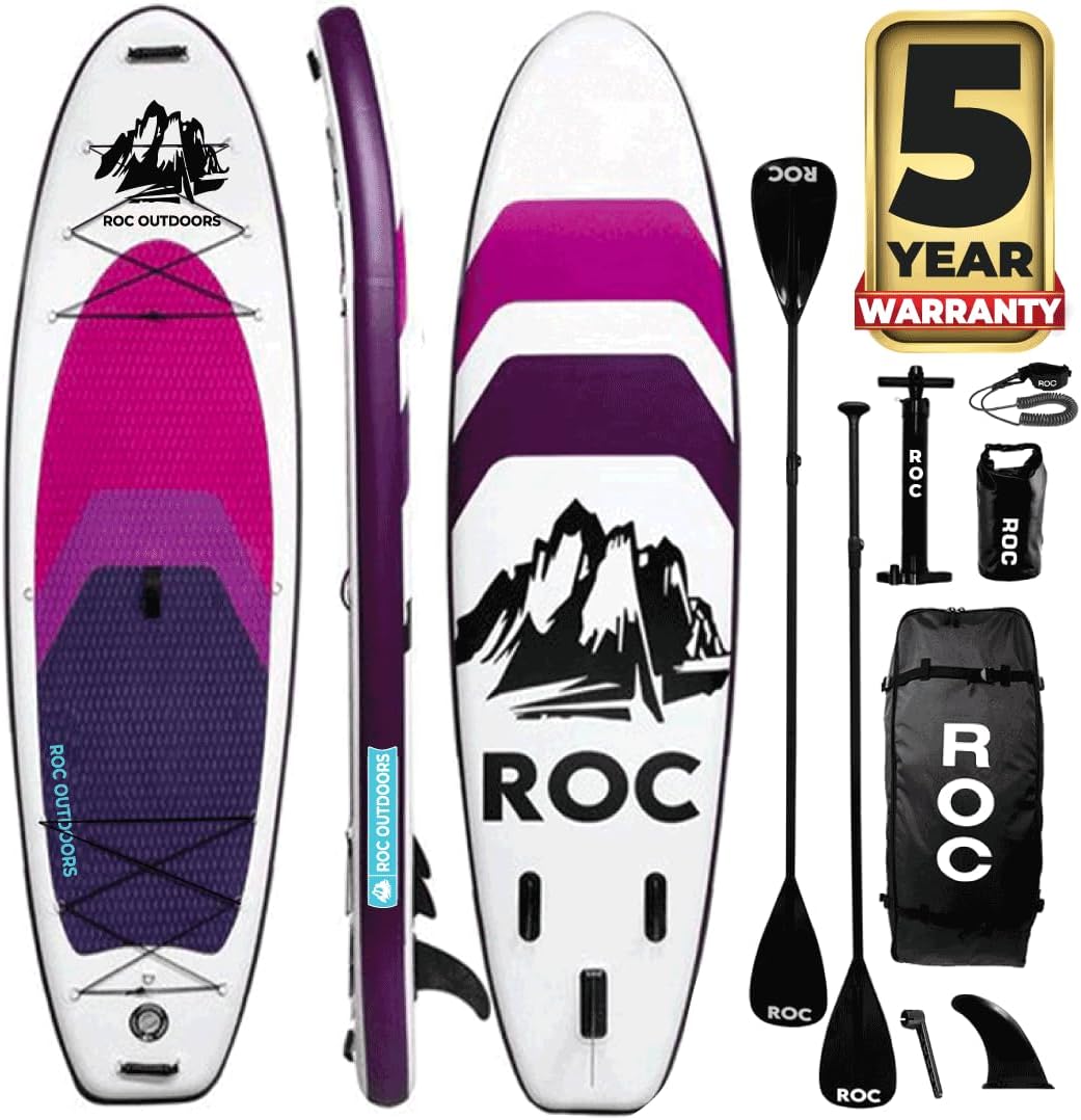 ROC Inflatable Stand Up Paddle Board with Premium SUP Paddle Board Accessories, Wide Stable Design, Non-Slip Comfort Deck for Youth & Adults