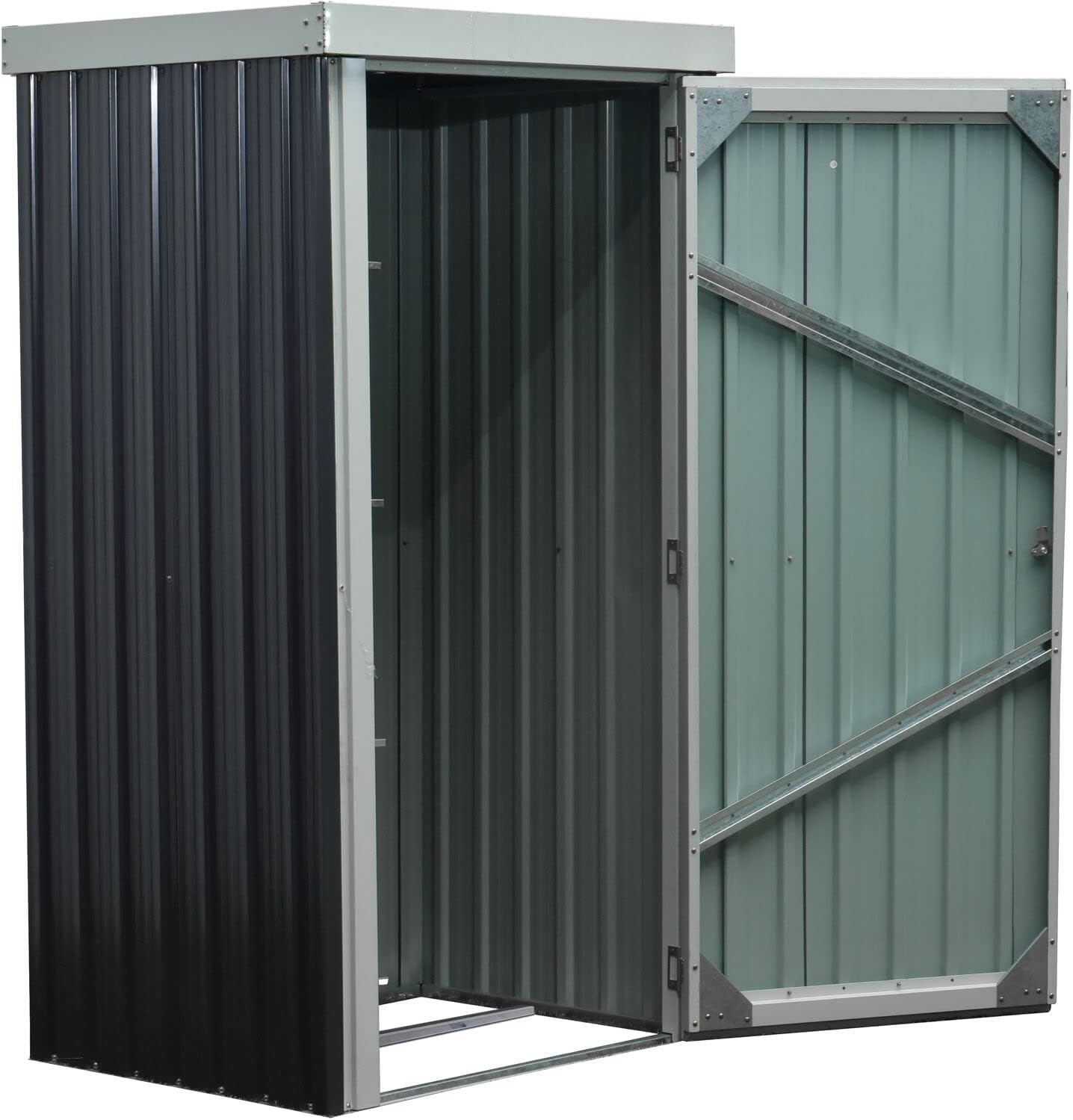 Hanover Galvanized Steel Single Door Patio Storage Shed for Garden Tools with Twist Lock and Key Security, 2 Tool Hooks (3'x3'x6') Dark Gray, White Rust Resistant Outdoor Storage for Yard Supplies