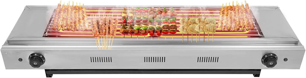 DYRABREST Electric Portable BBQ Grill 3000W Dual-Head Temperature Control Stainless Steel Griller with Large 31.6x20.5 Inch Cooking Surface, 110V Outdoor Grill for Steak, Chicken, Vegetables (Silver)