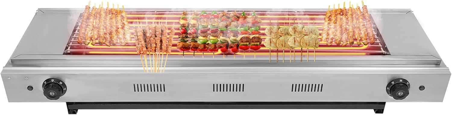 DYRABREST Electric Portable BBQ Grill 3000W Dual-Head Temperature Control Stainless Steel Griller with Large 31.6x20.5 Inch Cooking Surface, 110V Outdoor Grill for Steak, Chicken, Vegetables (Silver)