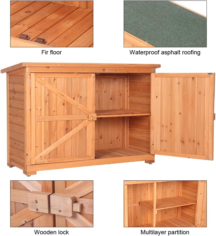 VINGLI Outdoor Wooden Storage Shed, 50.4' x 19.7' x 34.6' (L x W x H) Extra Large Garden Shed Outside Tool Cabinet with 2 Safety Latches, Patio Storage Organizer for Garden Yard Lawn Equipment