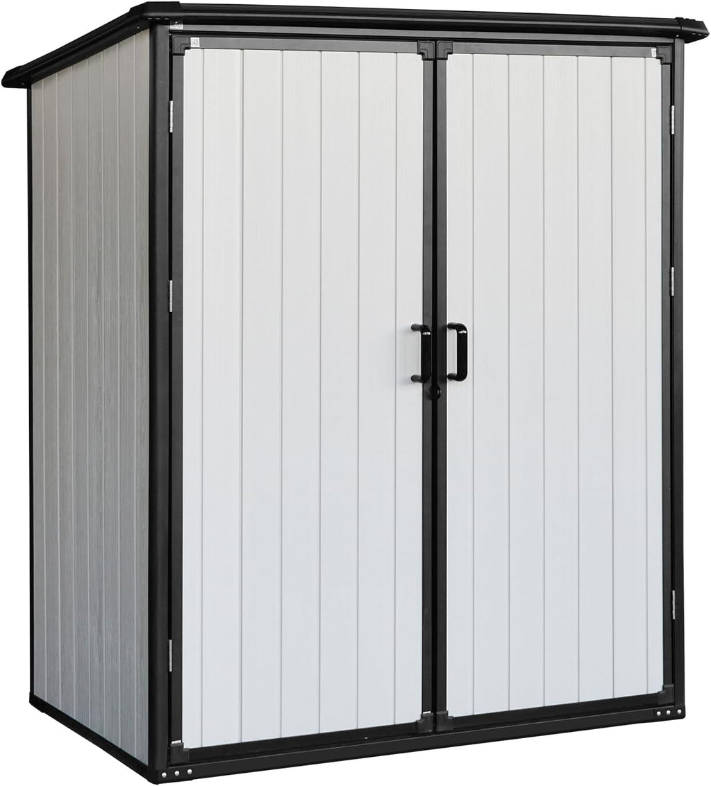 KEIKI 5x3 FT Outdoor Storage Shed Waterproof Resin Cabinet Polypropylene Frame with Lockable Doors for Bikes and Patio Furniture Tools