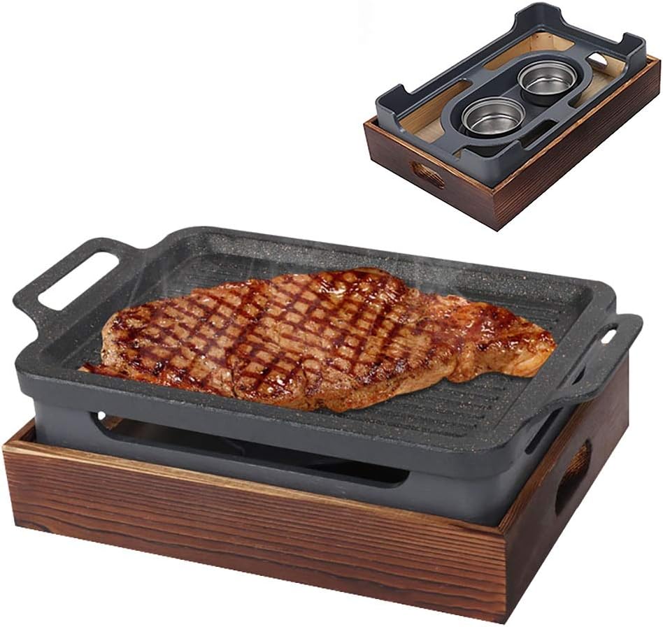 Portable BBQ Grill, Korean BBQ Grill Aluminum Alloy Maifan Stone Multiple Sizes(41cm*28.5cm)