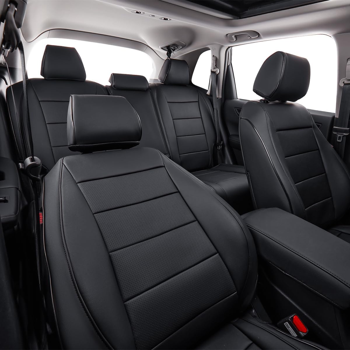 EKR Santa Fe Seat Covers for Hyundai Santa Fe Sport 2014-2018 Base,Turbo,Turbo Ultimate,5 Seats Full-Coverage Seat Cover - Faux Leather (Black)