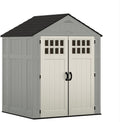 Suncast Everett 6' x 5' Heavy-Duty Resin Outdoor Storage Shed with Pad-Lockable Double Doors and Windows, All-Weather Shed for Yard Storage, Dove Gray