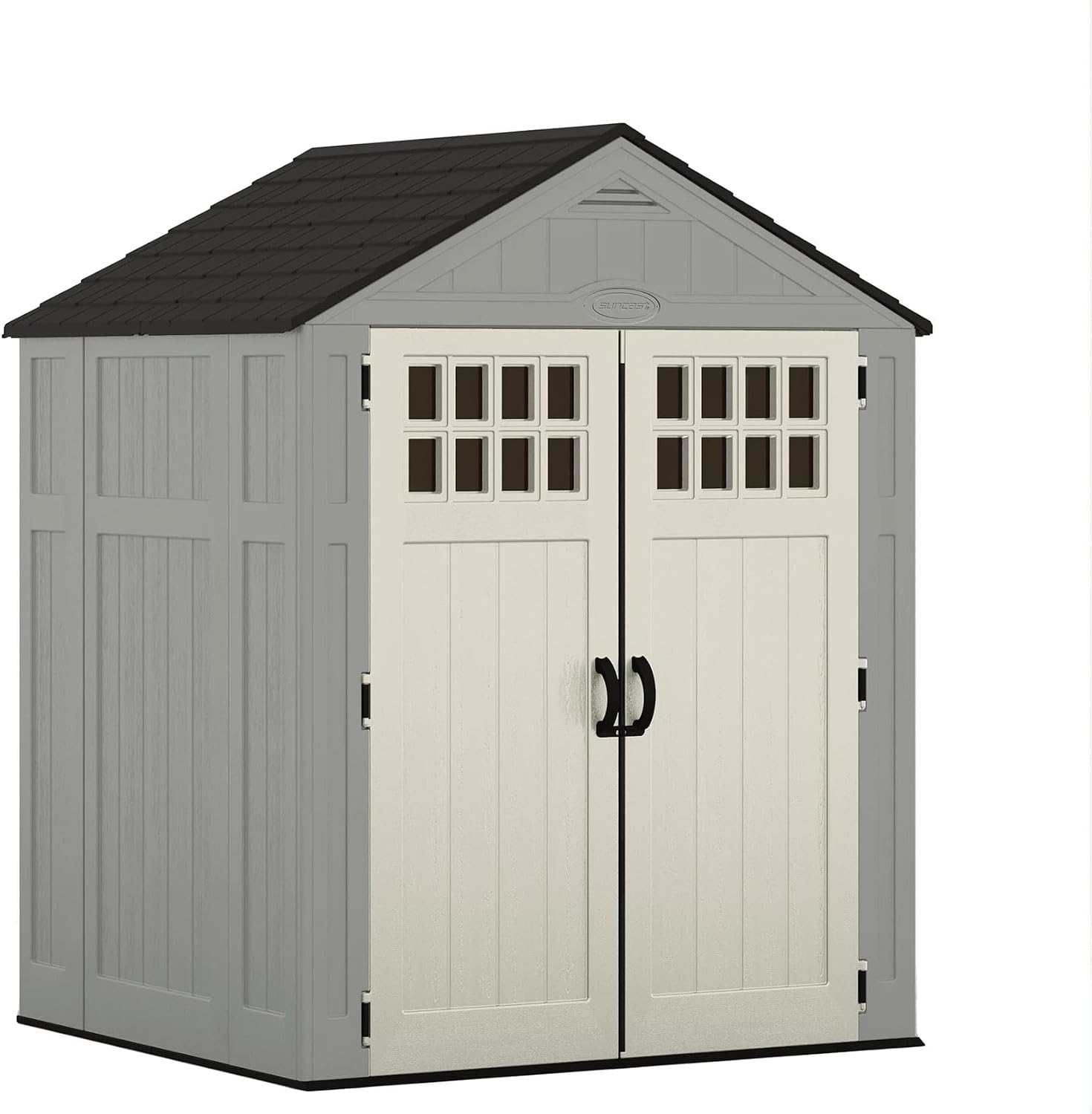 Suncast Everett 6' x 5' Heavy-Duty Resin Outdoor Storage Shed with Pad-Lockable Double Doors and Windows, All-Weather Shed for Yard Storage, Dove Gray