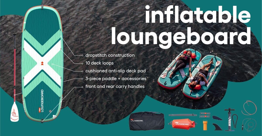 Pelican LoungeBoard Inflatable SUP - Recreational Stand Up Paddle Board - Yoga and Adventure Ready - Bag & Paddle Included - 9ft - Turquoise