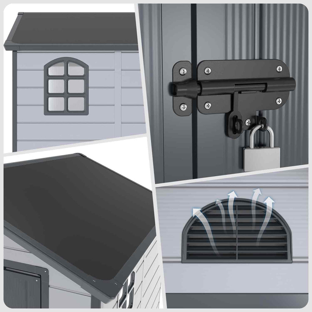 Storage shed 8.1x4.7 ft, Lean to Resin Shed, Storage Sheds Outdoor with Floor, Outdoor Sheds Garden Tools Bike Shed, Garden Sheds & Outdoor Storage Sloping Roof, Lockable Door, Window for Lawn, Patio