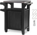 Keter Unity Portable Outdoor Table and Storage Cabinet with Hooks for Grill Accessories-Stainless Steel Top for Patio Kitchen Island or Bar Cart