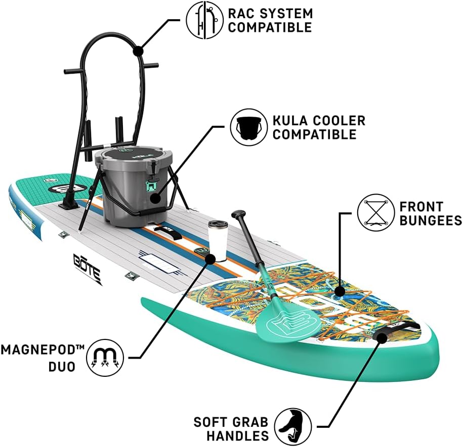 BOTE 10' FT 6' Breeze Aero Inflatable Stand Up Paddle Board, MAGNEPod Compatible Blow Up iSUP Great for Adults Kids Family Travel Friendly Multiple Sizes Color Options