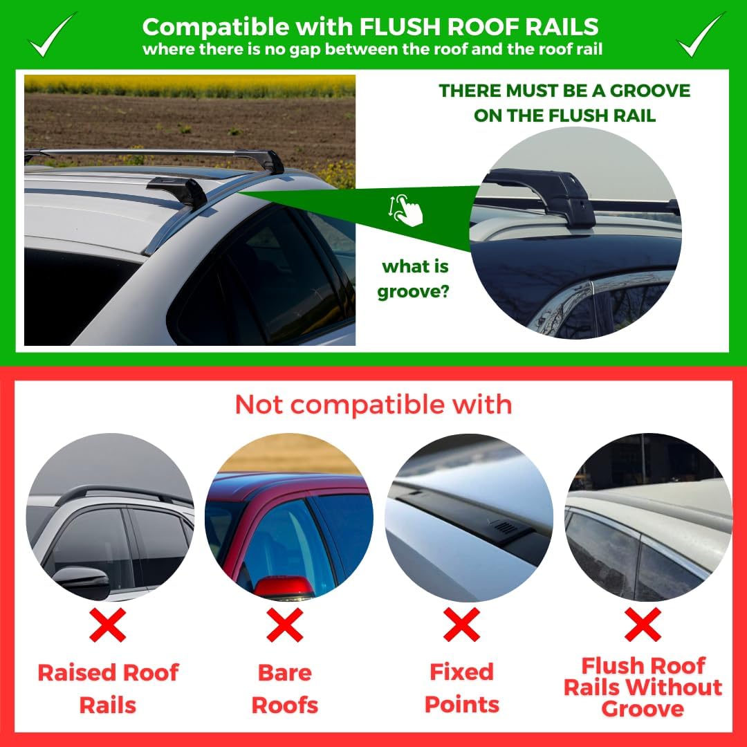 ERKUL Roof Rack Cross Bars for Hyundai Tucson 2016-2021 | Aluminum Crossbars with Anti Theft Lock for Rooftop | Compatible with Flush Rails - Silver