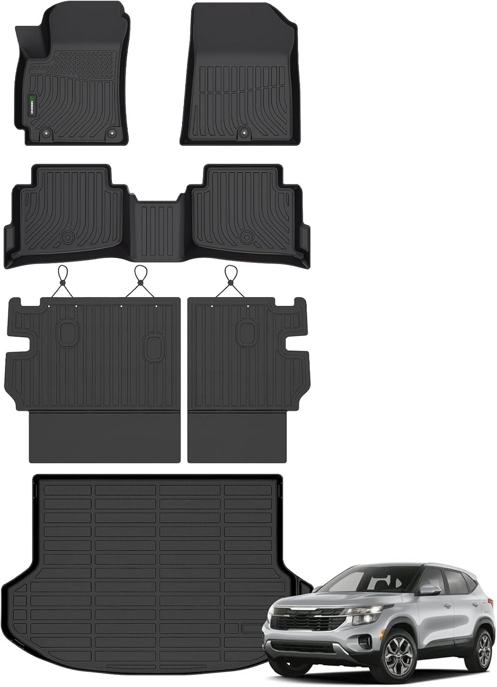 ANBINGO® Floor Mats & Backseat Cargo Liner for Kia Seltos 2024 2025 2026, TPE All Weather Mats 2024 2025 2026 Seltos S, LX, EX, X-Line, Cargo Tray in The Highest Position (Only for U.S.A. and Canada)