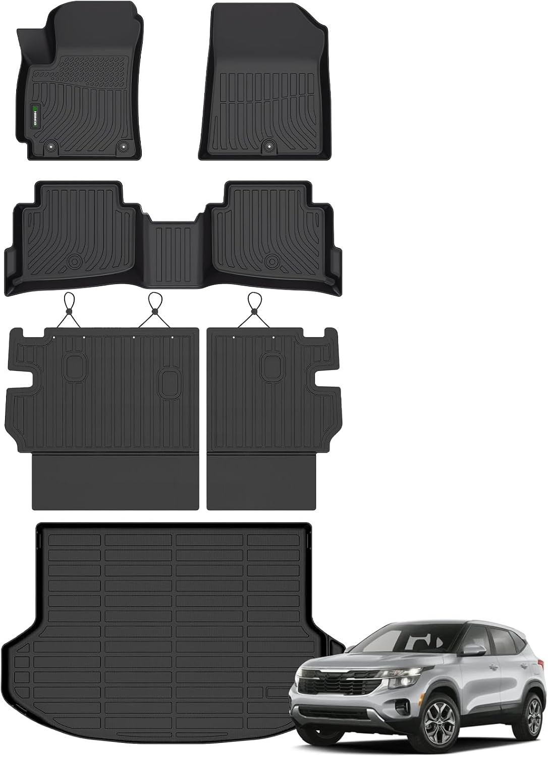 ANBINGO® Floor Mats & Backseat Cargo Liner for Kia Seltos 2024 2025 2026, TPE All Weather Mats 2024 2025 2026 Seltos S, LX, EX, X-Line, Cargo Tray in The Highest Position (Only for U.S.A. and Canada)