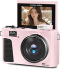 PUSOKEI 8K Digital Camera, Auto Focus 88MP Cameras for Photography, 18x Zoom WiFi Vlogging Camera, 3 inch Flip Screen, with Webcam Mode, Filter, Multiple Filters LED Fill Light (Pink)