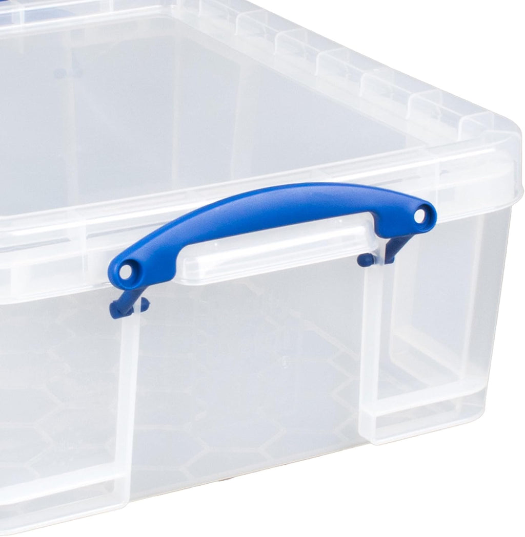 Really Useful Box 4 Pack 17L Plastic Storage Bins with Snap Lids and Clip Lock, Clear