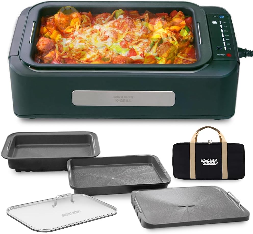 Smokeless Electric Indoor Grill with 3 in 1, Nonstick Grill/Griddle Plates, hot pot, Glass Lid, Portable Korean BBQ Grill with 7-Level Control, black