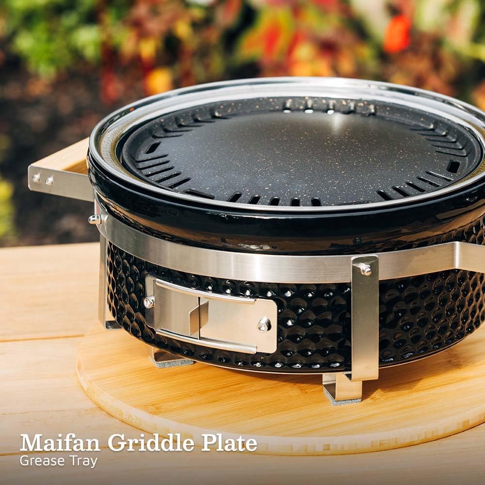 Ash & Ember 14' Hibachi Tabletop Grill & Griddle Set, Ceramic Charcoal Grill, Stainless Steel Cooking Grate, Non-Stick Maifan Griddle, Griddle Lifter, Adjustable Temp Control
