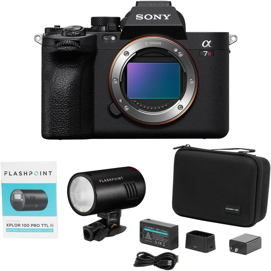 Sony Alpha a7R V 61.0MP Full Frame Mirrorless Digital Interchangeable Lens Camera Body - Bundle with Flashpoint XPLOR 100 Pro TTL R2 Battery-Powered Monolight