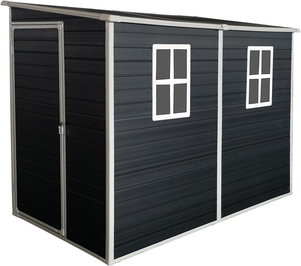 KEIKI 4x8 FT Outdoor Storage Shed Resin Cabinet with Lockable Doors,Two-Window for Bikes and Patio Lawn Furniture