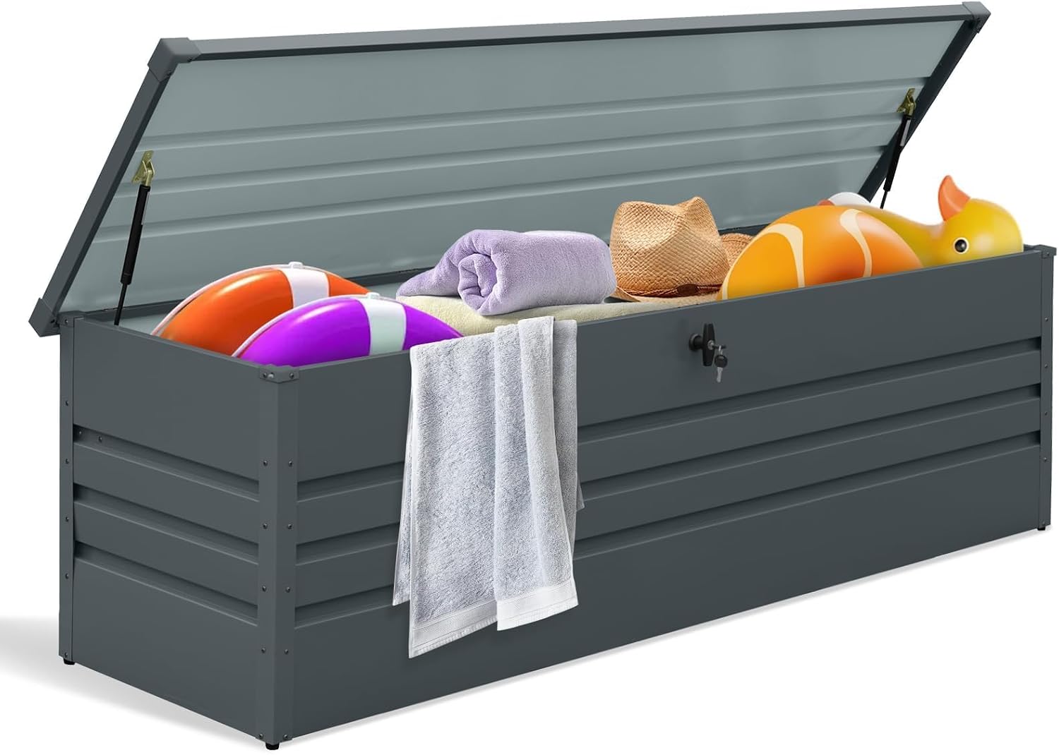 260 Gallon Metal Deck Box Waterproof, Extra Large Outdoor Stroage Box Weatherproof with Lid for Patio Cushions, Garden Tools, Pool Supplies, Black