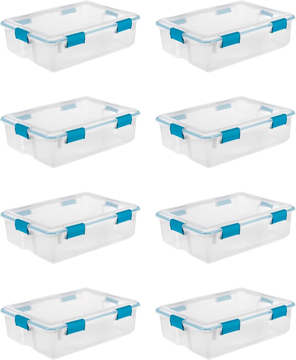 Sterilite 8-Pack Gasket Box, Weather-Resistant Storage Bins with Latching Lids, 37 Quart - Heavy-Duty Organizing Containers for Closet, Bathroom, and Office
