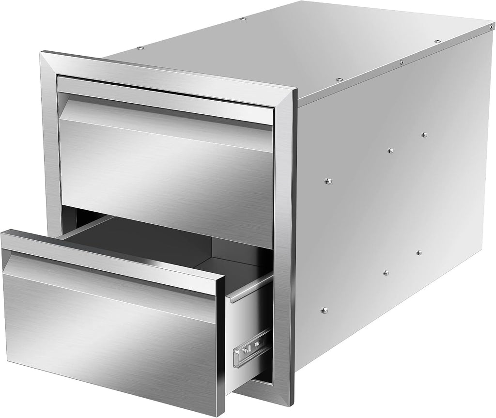 Outdoor Kitchen Drawers, 14W x 15H x 23D Stainless Steel Flush Mount BBQ Double Drawers for Outdoor Kitchen Island, or Patio Grill Station