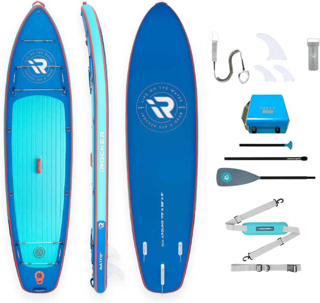 iROCKER All Around 11 7.0 Inflatable Stand Up Paddle Board Premium SUP and Accessories - Made for All Skill Levels - Speed and Stability