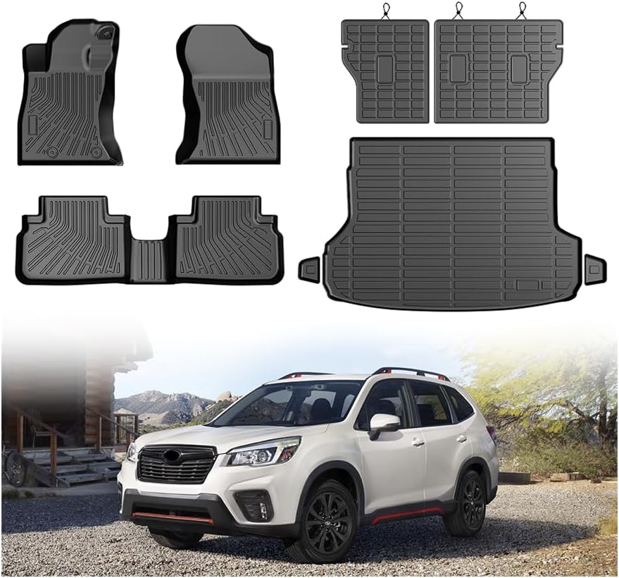 Mixsuper Forester Floor mats-Floor Mat & Cargo Liner for Subaru Forester 2019-2024,All Weather TPE Rubber Floor Liners Protection for Forester Accessories,Full Set Anti-Slip Car Mats,Black