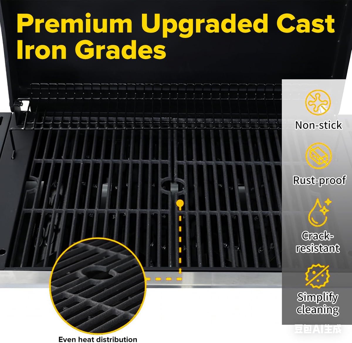 CIG GARDEN 4-Burner Propane Flat Top Grill, 42,000 BTU Stainless Steel Commercial-Style Griddle for Patio, Backyard, Camping & Outdoor BBQ