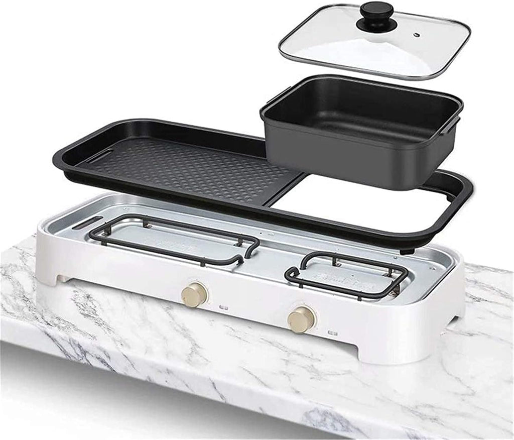 Indoor Korean Barbecue Grill Household BBQ Hot Pot Barbecue 2-in-One Pot 2200W Multi-Person Frying Pan Large Capacity Multi-Function Electric Barbecue,White,55X25X13Cm,Portable Nonstick Griddle