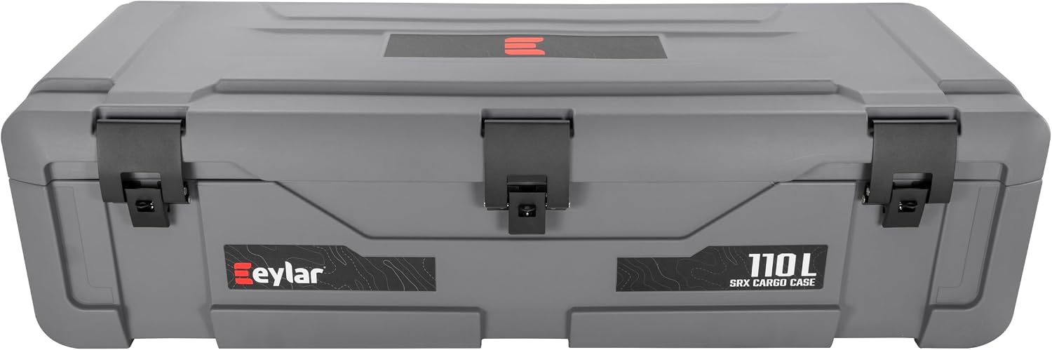SRX-110 Overlanding Cargo Case – 110L Waterproof Storage Box for Camping, Off-Road & Truck Bed Gear – Heavy-Duty Lockable Storage with Gas Strut Lid, Stackable Design & Interior Organizer Tray (Gray)
