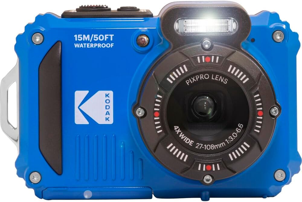 Kodak PIXPRO WPZ2 Waterproof Digital Camera Bundle, Includes: SanDisk 64GB MicroSD Memory Card, Spare Battery and More (6 Items) (Blue)