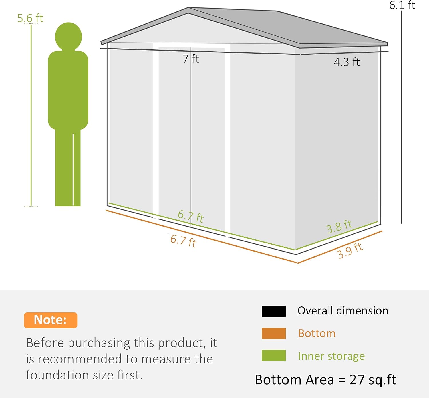 Outsunny 7' x 4' Outdoor Storage Shed, Garden Tool Metal Shed with Foundation Kit, Double Lockable Door, Air Vents and Sloping Roof, for Backyard, Patio, Lawn, White